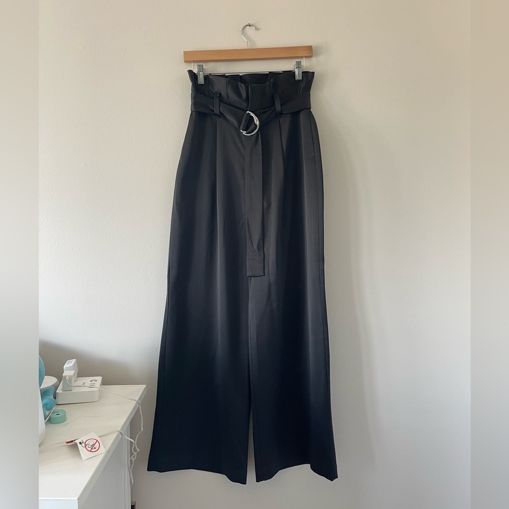 Bar III High Waisted Belted Satin Pants